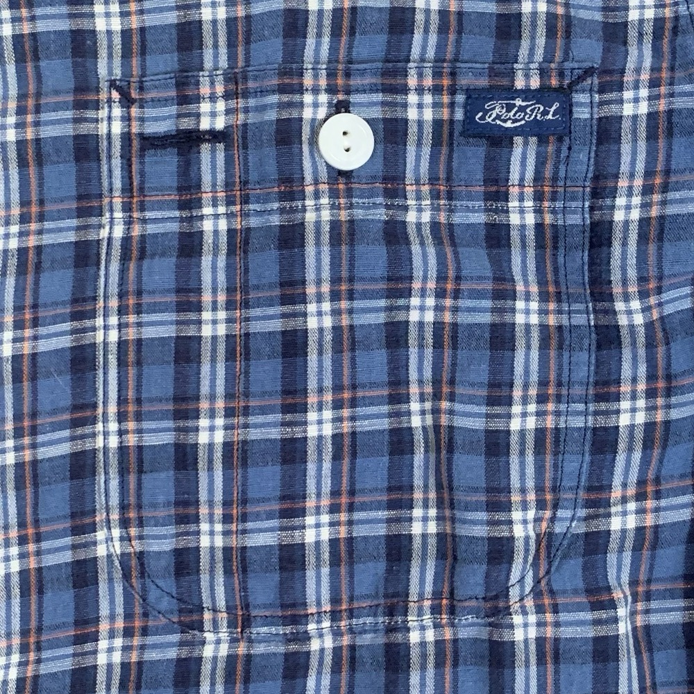 Polo Ralph Lauren Long Sleeved Linen Blend Workshirt‎ Blue Plaid Men's Small - Picture 3 of 8